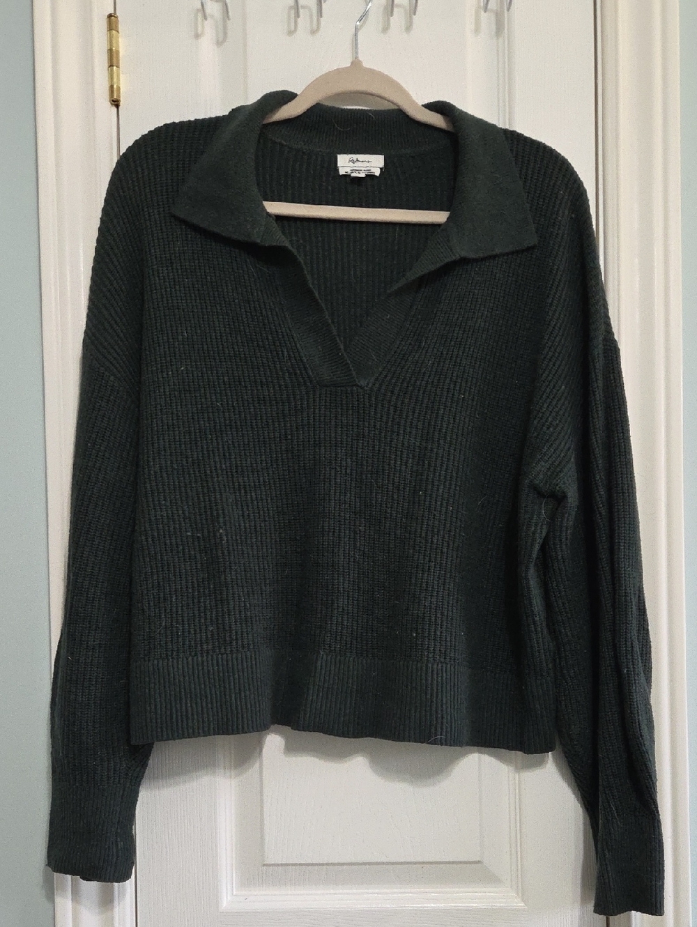 Reitmans Dark Olive V-Neck Collared Rib-Knit Sweater